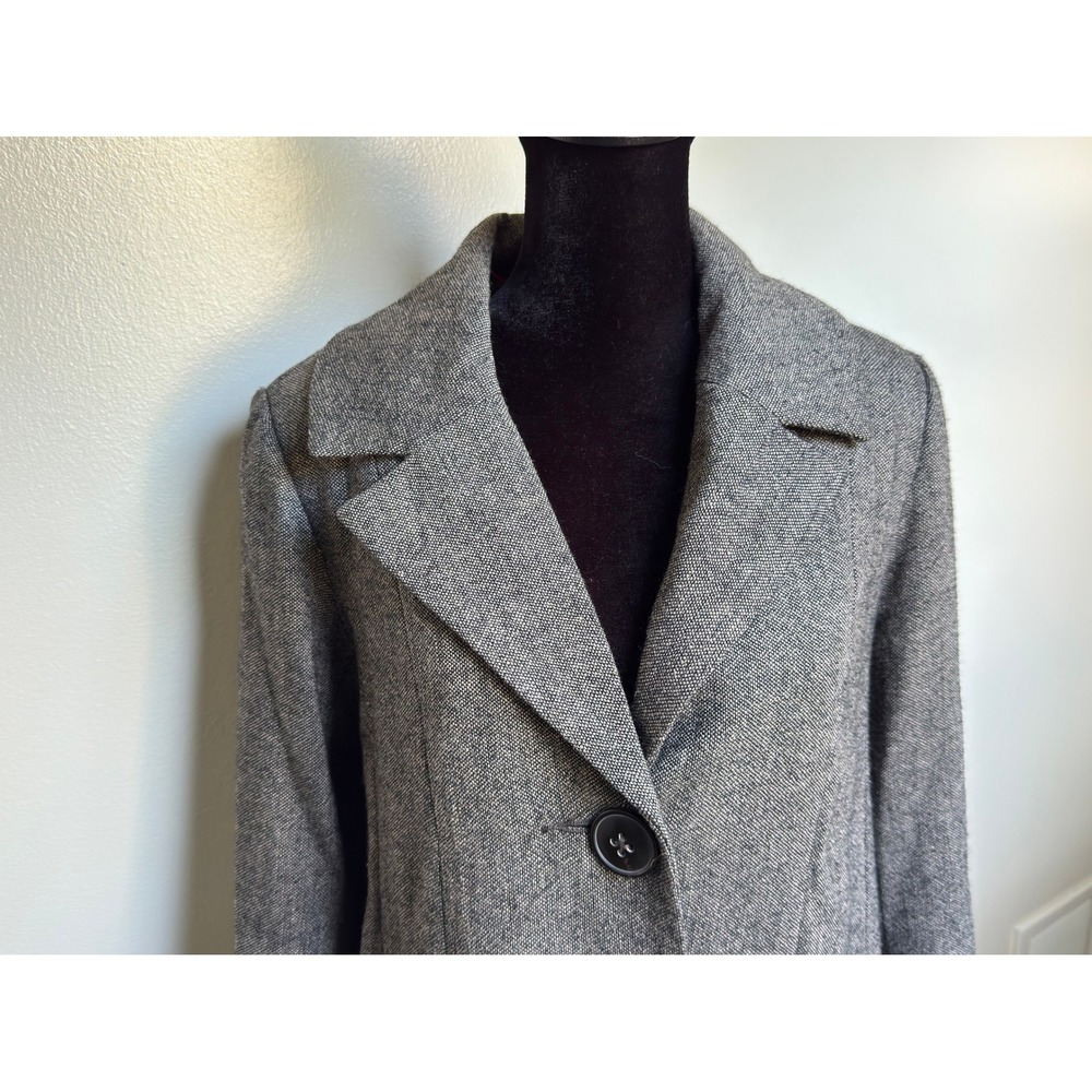 Womens Grey Herringbone Longline Pea Coat Button Front Jacket Grey - Picture 3 of 16